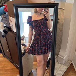 Navy floral puff sleeve mini dress